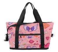 Bolsa de viaje con lazos y corazones, bolsa de viaje expandible para fin de semana, impermeable, para deporte, gimnasio, hospital, Multicolor 2, Talla única, Bolsa de viaje