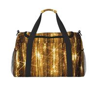 Bolsa de viaje con lentejuelas doradas brillantes, bolsa de compras grande reutilizable, bolsa de vacaciones, bolsa deportiva con correa cruzada ajustable, color negro, talla única