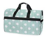 Bolsa de viaje con lunares y rayas color aguamarina y blanco para hombres, mujeres, niños, niñas, adolescentes, bolsa de gimnasio deportiva de gran tamaño con compartimento para zapatos, bolsa de