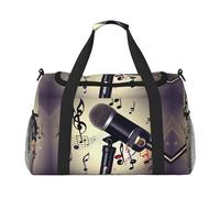 Bolsa de viaje con micrófono con estampado de notas musicales, bolsa de fin de semana, bolsa de entrenamiento, bolsa de yoga, bolsa de lona para artículos personales para Audlts, Black, Talla única