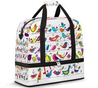 Bolsa de viaje con notas musicales de aves y pollos para mujeres y hombres, bolsas de fin de semana plegables y húmedas separadas de 47 L para deportes, gimnasio, yoga, color, 47 L, Organizador de