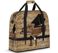 Bolsa de viaje con notas musicales de piano artístico para mujeres y hombres, bolsas de fin de semana, bolsas plegables separadas para mojado, bolsa de mano de 47 L para deportes, gimnasio, yoga,