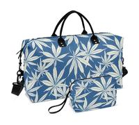 Bolsa de viaje con patrón de marihuana blanca y azul, bolsa de viaje con bolsa de aseo para senderismo, bolsa plegable para viajar