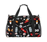 Bolsa de viaje con patrón de medicina de dibujos animados, bolsas de fin de semana para mujeres y hombres, para aventuras al aire libre, ideal para acampar y senderismo, Negro -, Talla única