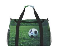 Bolsa de viaje con pelota de fútbol sobre hierba, bolsa de compras grande reutilizable, bolsa de vacaciones, bolsa deportiva con correa cruzada ajustable, negro, talla única