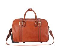 Bolsa de Viaje con Ruedas de Piel auténtica - 43L Bolsa de Viaje Vintage para Hombre - Bolsa de Fin de Semana con Ruedas, Correa para el Hombro, herrajes de latón y Forro de Nailon