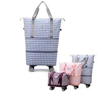 Bolsa de viaje con ruedas, plegable y ampliable, gran bolsa de fin de semana, bolsa de viaje para equipaje de mano, práctica bolsa enrollable para hombre y mujer, bolsa de viaje XXL para viajes, azul,