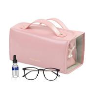 Bolsa de viaje cosmética con compartimentos extraíbles | PU Leather Makeup Brush Holder & Toiletry Organizer | Clear Multi-Compartment Travel Bag for Lipstick, Lip Gloss & Cosmetics, Rosa,