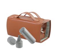Bolsa de viaje cosmética con compartimentos extraíbles | PU Leather Makeup Brush Holder & Toiletry Organizer | Clear Multi-Compartment Travel Bag for Lipstick, Lip Gloss & Cosmetics, marrón,