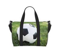 Bolsa de viaje cruzada con diseño de balón de fútbol sobre hierba para adultos, adecuada para viajes, camping, picnics