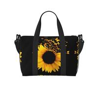 Bolsa de viaje cruzada con diseño de mariposas florales y girasoles, 41 x 29 x 15 cm, bolsa de viaje para la parte inferior de la silla, bolsa de viaje, bolsa de noche, bolsa de mano unisex, Black,