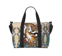 Bolsa de viaje cruzada con estampado de dragón y tigre, apta para viajes, camping, picnics