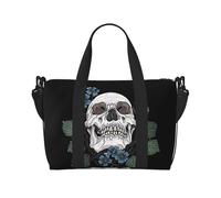 Bolsa de viaje cruzada con estampado de flores azules y calaveras para adultos, adecuada para viajes, camping, picnics