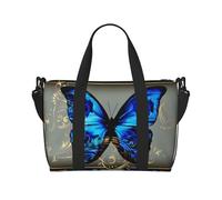 Bolsa de viaje cruzada con estampado de mariposas azules para adultos, adecuada para viajes, camping, picnics