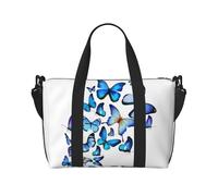 Bolsa de viaje cruzada con estampado de mariposas azules para adultos, adecuada para viajes, camping, picnics