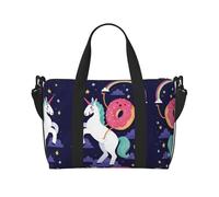 Bolsa de viaje cruzada de fin de semana con estampado de unicornios y donas y arco iris, adecuada para viajes, camping, picnics