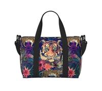 Bolsa de viaje cruzada de fin de semana con estampado floral de tigre para adultos, adecuada para viajes, camping, picnics