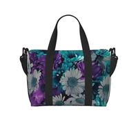 Bolsa de viaje cruzada de fin de semana con estampado floral morado y blanco para adultos, adecuada para viajes, camping, picnics