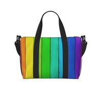 Bolsa de viaje cruzada de fin de semana con fondo de madera de colores arcoíris para adultos, adecuada para viajes, camping, picnics
