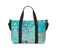 Bolsa de viaje cruzada de fin de semana con globos coloridos con estampado de cielo azul para adultos, adecuada para viajes, camping, picnics