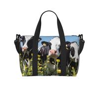 Bolsa de viaje cruzada de mano con diseño de vacas blancas y negras