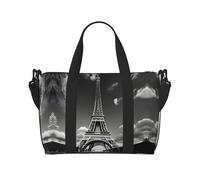 Bolsa de viaje cruzada de mano de la Torre Eiffel de París y las nubes, bolso de un solo hombro, bolsa de deporte y fitness, bolsa de viaje de fin de semana, negro, talla única, Negro, One Size