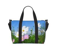 Bolsa de viaje cruzada para adultos con estampado de flores rosas y blancas, adecuada para viajes, camping, picnics
