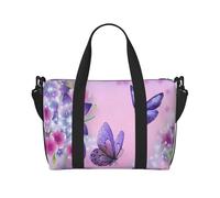 Bolsa de viaje cruzada para adultos, con estampado de mariposas rosas, adecuada para viajes, camping, picnics