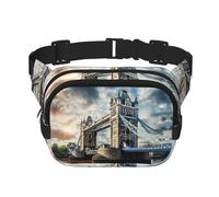 Bolsa de viaje cuadrada de doble capa con estampado histórico de Old Tower Bridge London, Negro -, Talla única