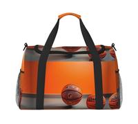Bolsa de viaje de baloncesto naranja con cremalleras y asas, bolsa de lona plegable grande para vacaciones familiares, Black, Talla única