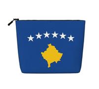 Bolsa de viaje de cáñamo falso con bandera de Kosovo para mujer, bolsa de cosméticos de gran capacidad, organizador con cremallera para uso diario
