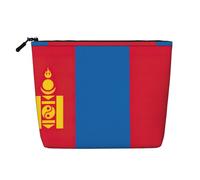 Bolsa de viaje de cáñamo falso con bandera de Mongolia para mujer, bolsa de cosméticos de gran capacidad, organizador con cremallera para uso diario