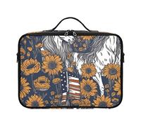 Bolsa de viaje de cosméticos de girasol con bandera estadounidense y unicornio, bolsa de aseo de viaje, bolsa de aseo con compartimentos, bolsa de maquillaje portátil cosmética de viaje para hombre