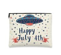 Bolsa de viaje de cosméticos retro OVNI, 4 de julio, patrón de espacio vintage, bolsa de maquillaje con cremallera para mujer, organizador portátil de vacaciones, Azul, 7x9 Inch, OVNI