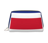 Bolsa de viaje de cuero de primera calidad con estampado de bandera de Costa Rica con bolsa portátil impermeable abierta plana para maquillaje, Gold, Talla única