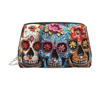 Bolsa de viaje de cuero de primera calidad con estampado de calaveras de azúcar con bolsa portátil impermeable abierta plana, Gold, Talla única