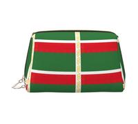 Bolsa de viaje de cuero de primera calidad con estampado de la bandera de la República de Chechenia con bolsa portátil impermeable abierta plana para maquillaje, Gold, Talla única