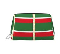 Bolsa de viaje de cuero de primera calidad con estampado de la bandera de la República de Chechenia con bolsa portátil impermeable abierta plana para maquillaje, Silver, Talla única