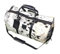 Bolsa de viaje de cuero vacuno para hombre y mujer, piel de vacuno y piel auténtica, bolsa de viaje para fin de semana, bolsa de gimnasio con funda para carrito, correa ajustable para el hombro