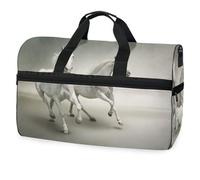 Bolsa de viaje de dos caballos blancos para hombres, mujeres, niños, niñas, adolescentes, bolsa de gimnasio deportiva de gran tamaño con compartimento para zapatos, bolsa de entrenamiento para yoga,