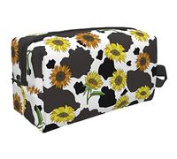Bolsa de viaje de elefante, bolsa de aseo grande, bolsa de cosméticos, estuche de lápices, organizador multifunción, bolsa de almacenamiento, estampado de vaca con girasoles 4