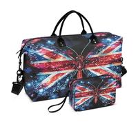 Bolsa de viaje de fin de semana, bolsa de gimnasio con bandera de mariposa con purpurina, bolsa de mano con bolsa de aseo para avión, viajes, gimnasio, yoga
