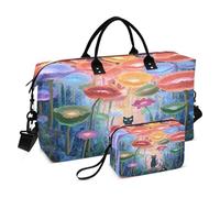 Bolsa de viaje de fin de semana, bolsa de gimnasio con diseño de gato con flores grandes, bolsa de mano con bolsa de aseo para avión, viajes, gimnasio, yoga
