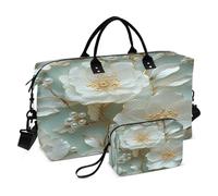 Bolsa de viaje de fin de semana con diseño de flores, color blanco, bolsa de mano con bolsa de aseo para avión, viajes, gimnasio, yoga, Flores blancas, Talla única, moda