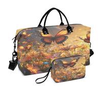 Bolsa de viaje de fin de semana con diseño de mariposas y flores, bolsa de aseo para llevar durante la noche con bolsa de aseo para avión, viajes, gimnasio, yoga, Flores de mariposas, Talla única