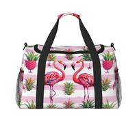 Bolsa de viaje de flamenco y piña con cremalleras y asas, bolsa de lona plegable grande para vacaciones familiares, Black, Talla única