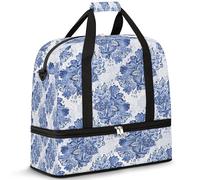 Bolsa de viaje de flores abstractas para mujeres y hombres, bolsas de fin de semana de flores azules, bolsas plegables para mojado, bolsa de 47 L para deportes, gimnasio, yoga, color, 47 L,