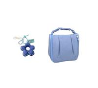 Bolsa de viaje de flores, bolsa de maquillaje Kawaii, bolsa de aseo de ganchillo lindo, bolsa de almacenamiento portátil de gran capacidad para cosméticos (juventud tibetana), azul