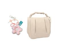 Bolsa de viaje de flores, bolsa de maquillaje Kawaii, bolsa de aseo de ganchillo lindo, bolsa de almacenamiento portátil de gran capacidad para cosméticos (juventud tibetana), beige