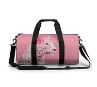 Bolsa de viaje de gimnasio con estampado de leopardo rosa y blanco con flor para mujeres y hombres, bolsa de deporte con correa para el hombro